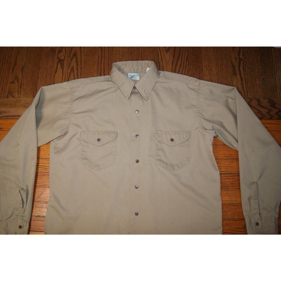 Vintage Oshkosh Best-Prest Tan Mens XL Long Sleeve Snap Button Work Shirt Stains - Picture 1 of 16